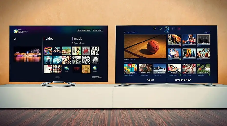 Zwei Fernseher im direkten Bildvergleich im Wohnzimmer