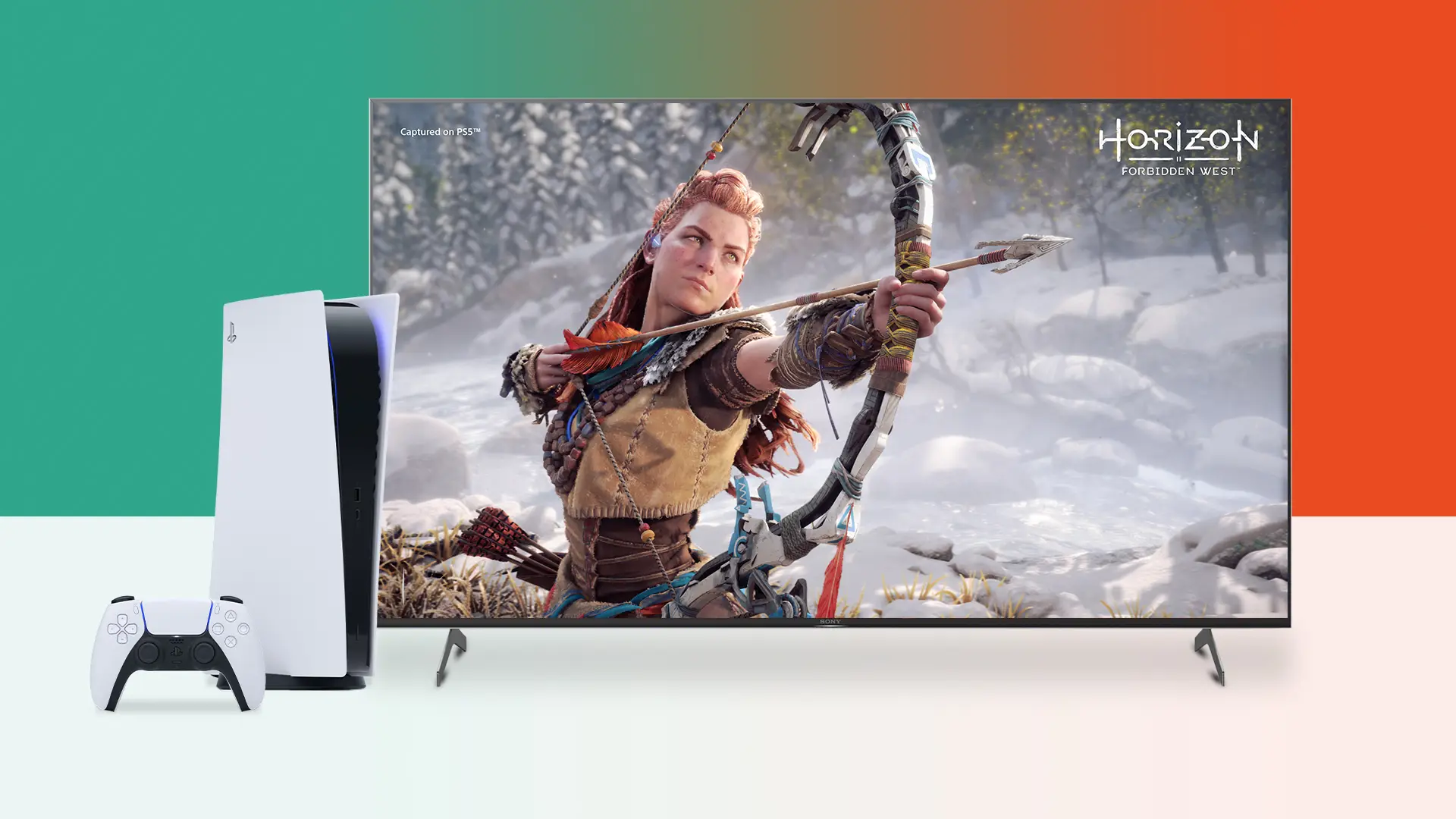Controller in der Hand vor einem großen Fernseher mit Spielszene